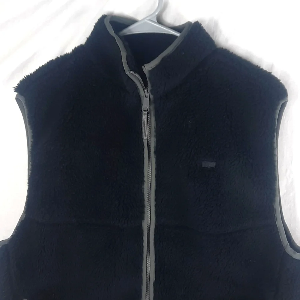 Levi's Fleece Mens Vest Medium Black Gray Sleeveless Zip Front